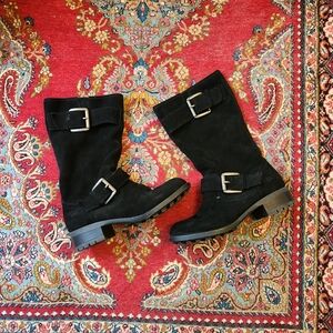 Skechers Black Suede Buckle Moto Boots